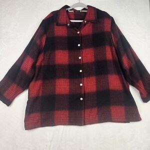Lemon Grass Women's Red Black Plaid‎ Shacket Size 22W Snaps Wool